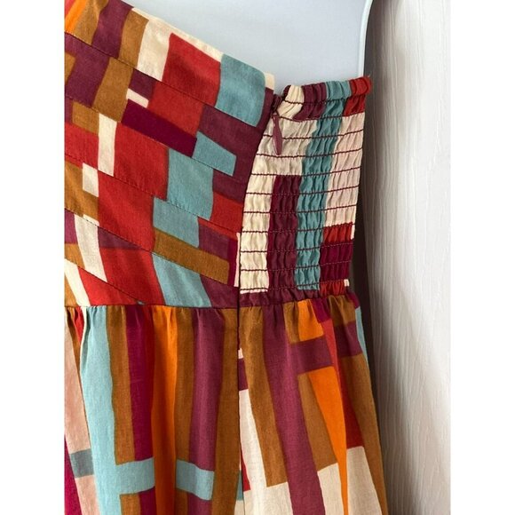 Fossil Babydoll Maxi Dress XS 100 % Cotton Lined Geometric Artsy Beachy Summer - Picture 5 of 11